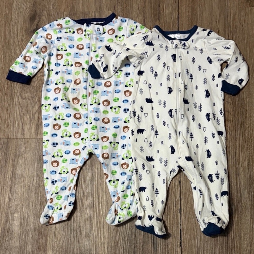Gerber (Set of 2) Baby Boy Sleepers - 0 To 3 Months